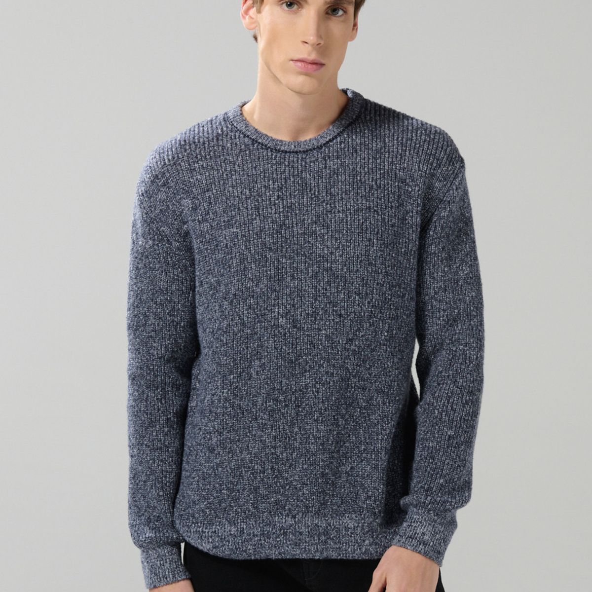 KOAJ - KOAJ Suéter azul oscuro tejido con texturas y cuello redondo Hombre