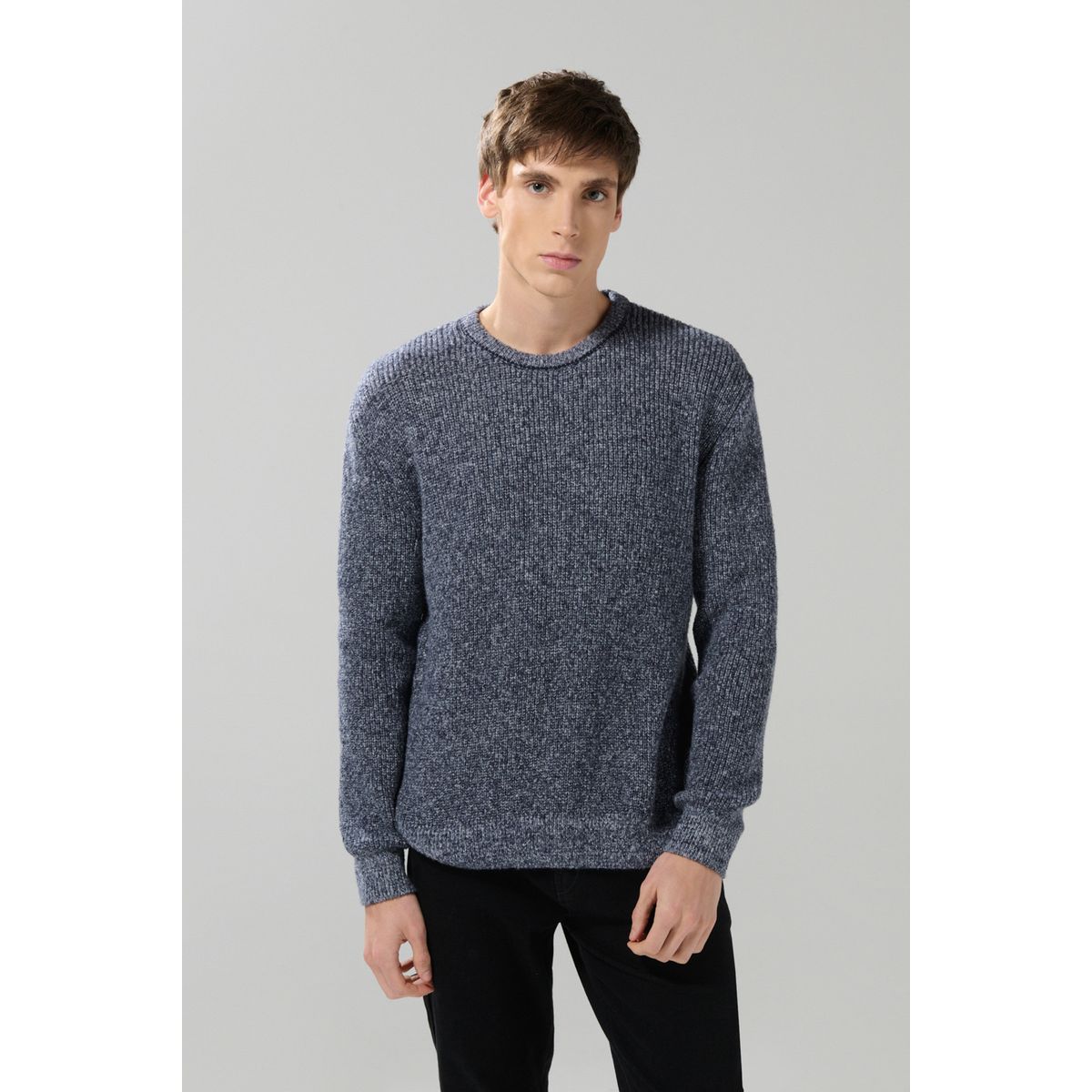 KOAJ - KOAJ Suéter azul oscuro tejido con texturas y cuello redondo Hombre