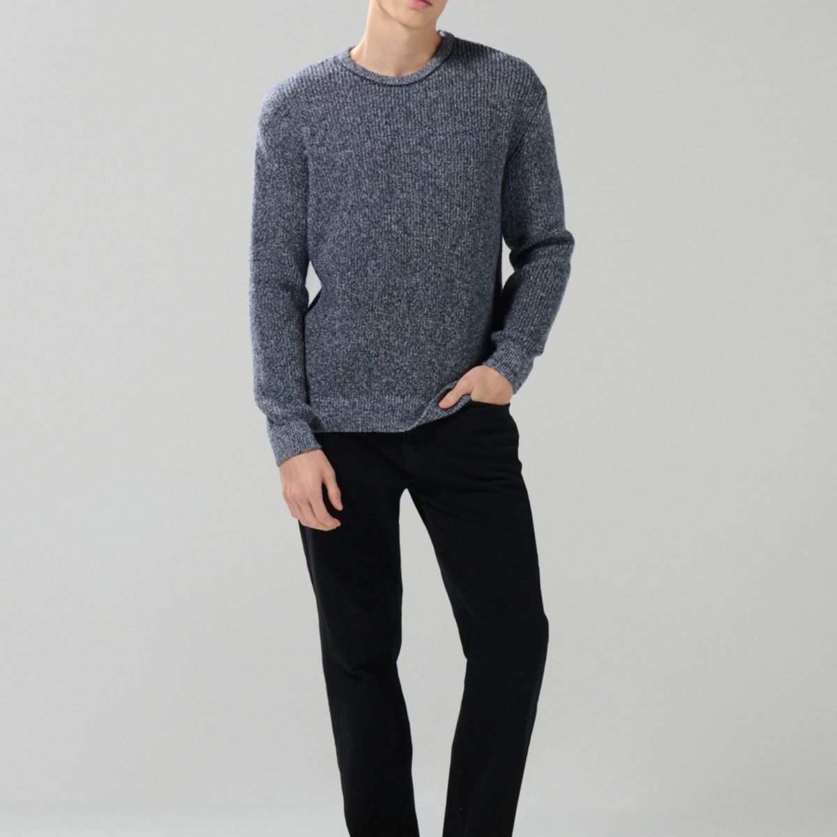 KOAJ - KOAJ Suéter azul oscuro tejido con texturas y cuello redondo Hombre
