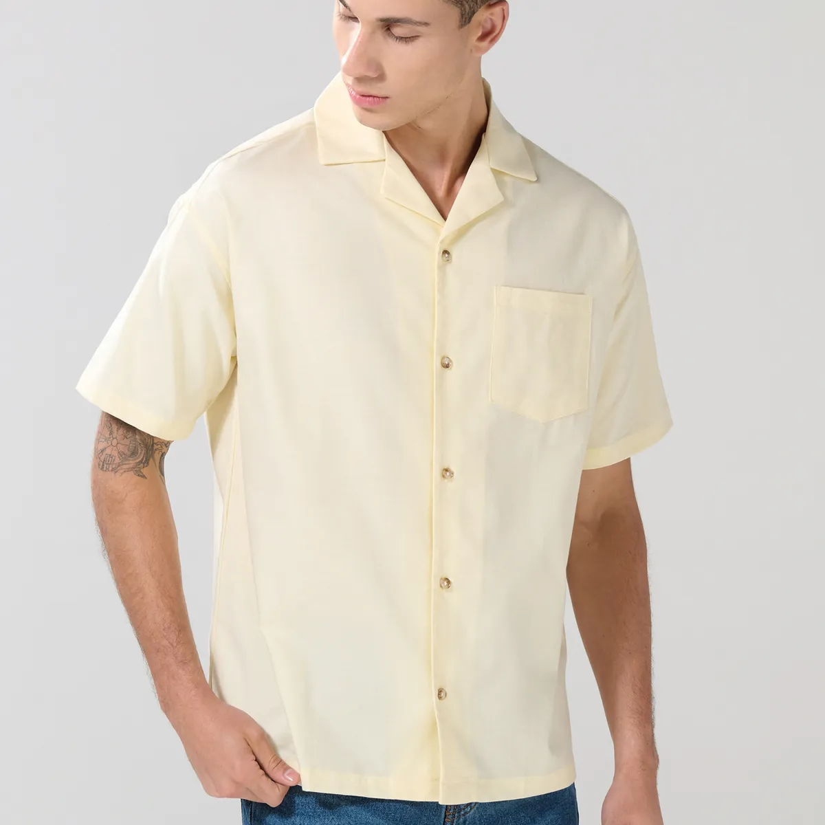 KOAJ - KOAJ Camisa cuello resort unicolor con botones y texturas Hombre
