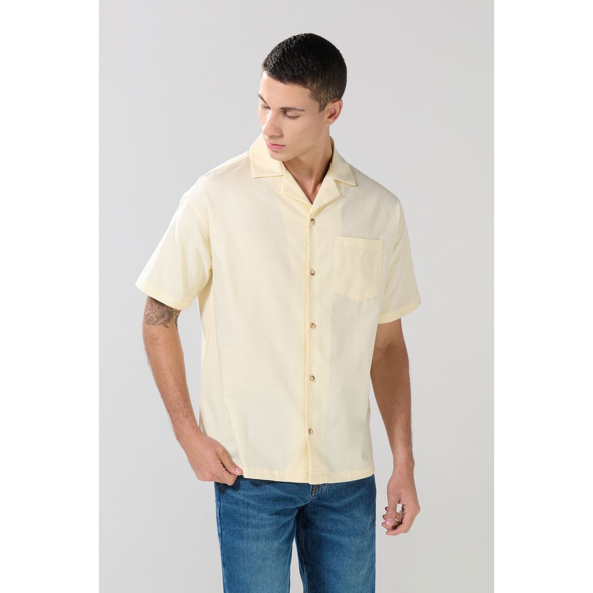KOAJ - KOAJ Camisa cuello resort unicolor con botones y texturas Hombre