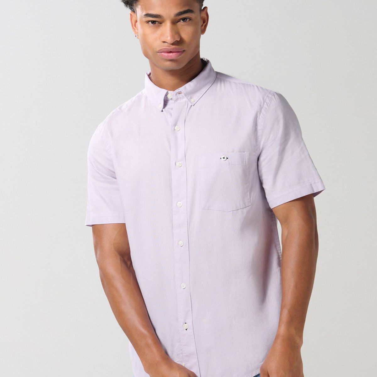 KOAJ - KOAJ Camisa manga corta unicolor con cuello button down Hombre