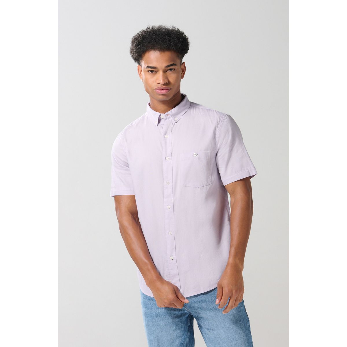 KOAJ - KOAJ Camisa manga corta unicolor con cuello button down Hombre