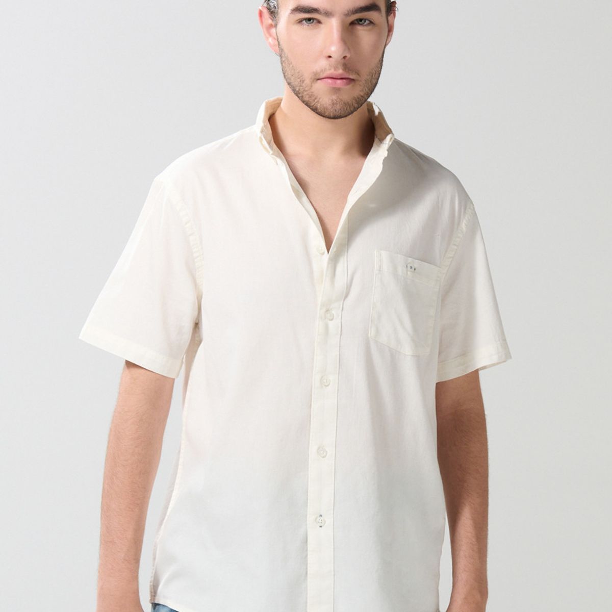 KOAJ - KOAJ Camisa manga corta unicolor con cuello button down Hombre