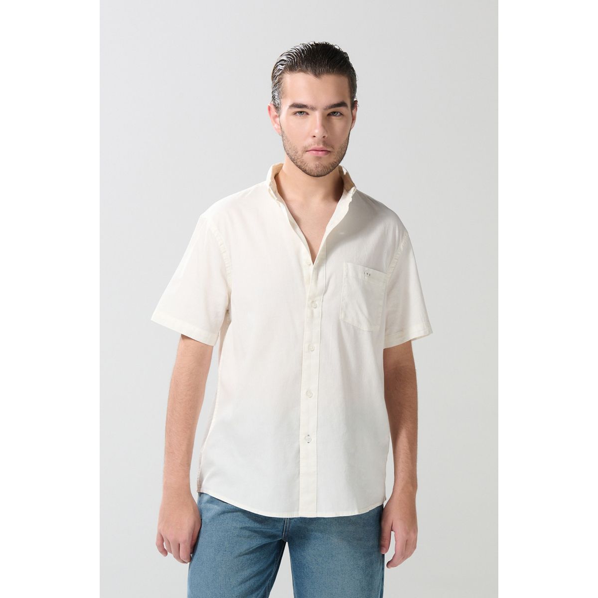 KOAJ - KOAJ Camisa manga corta unicolor con cuello button down Hombre
