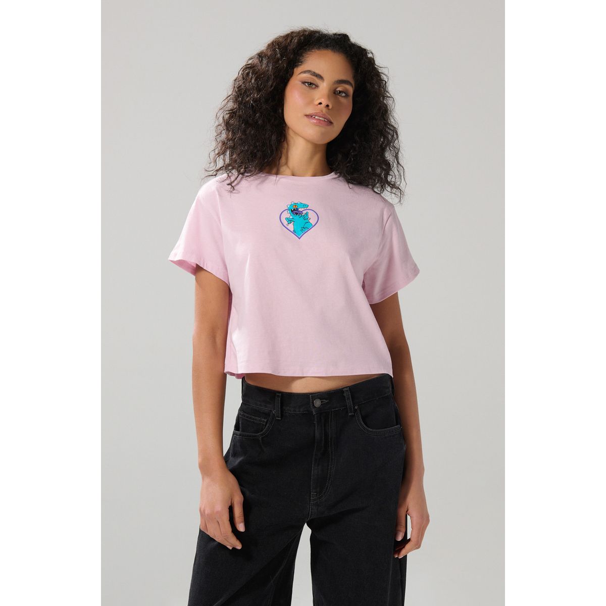 KOAJ - KOAJ Camiseta crop top rosada con diseño de Reptar Mujer