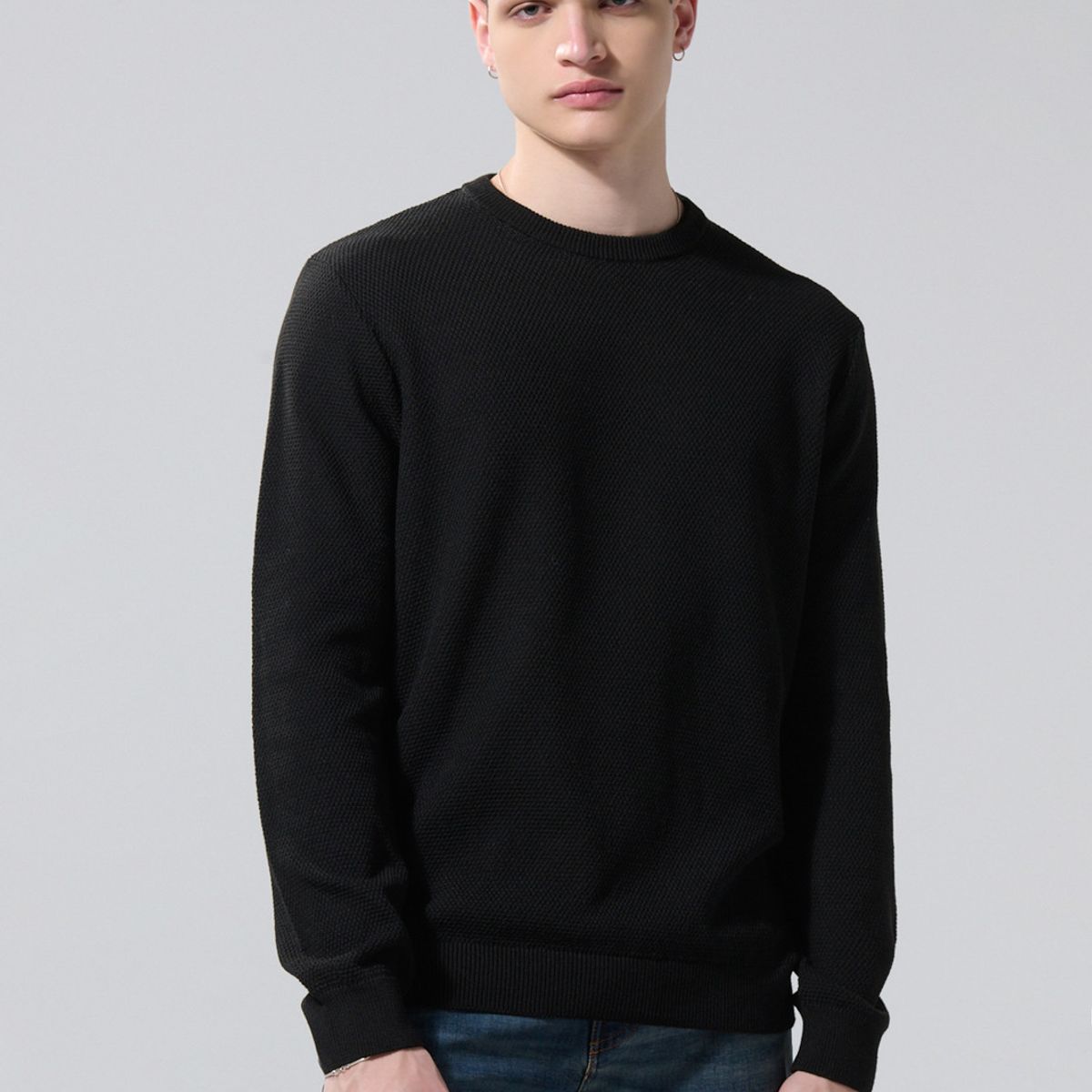 KOAJ - KOAJ Suéter ajustado unicolor tejido con cuello redondo Hombre