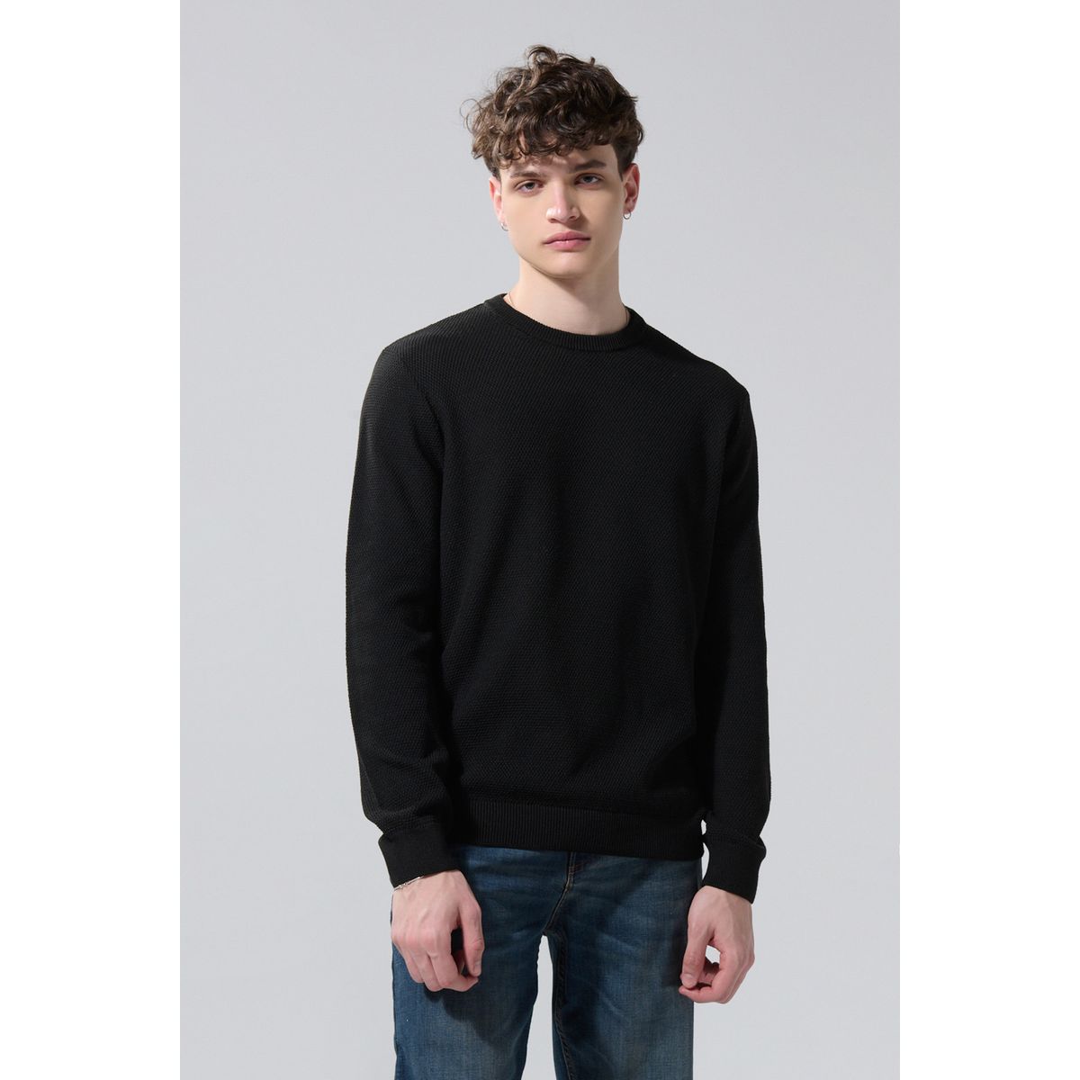 KOAJ - KOAJ Suéter ajustado unicolor tejido con cuello redondo Hombre