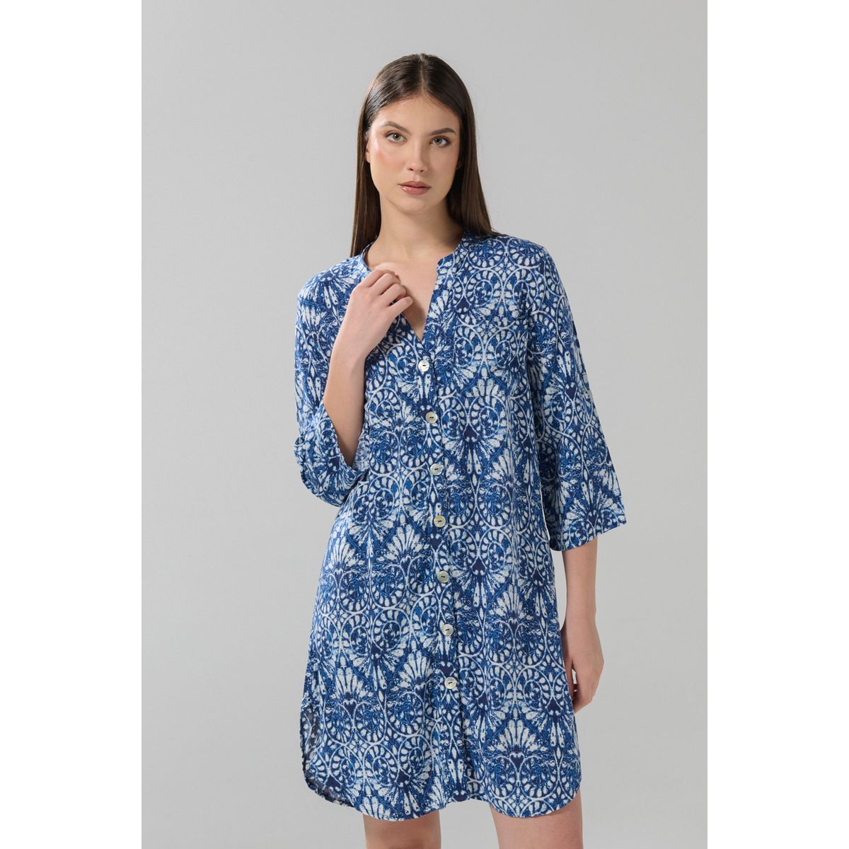 KOAJ - KOAJ Vestido corto azul oscuro con figuras blancas estampad Mujer