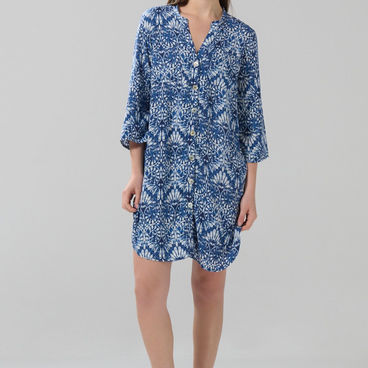 KOAJ - KOAJ Vestido corto azul oscuro con figuras blancas estampad Mujer