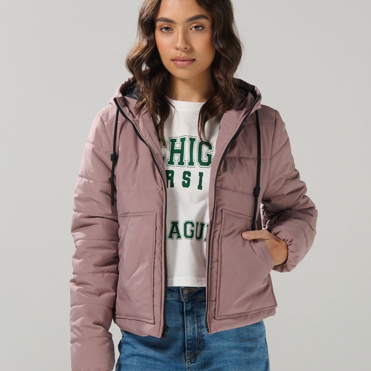 KOAJ - KOAJ Chaqueta unicolor acolchada con costuras y capota Mujer