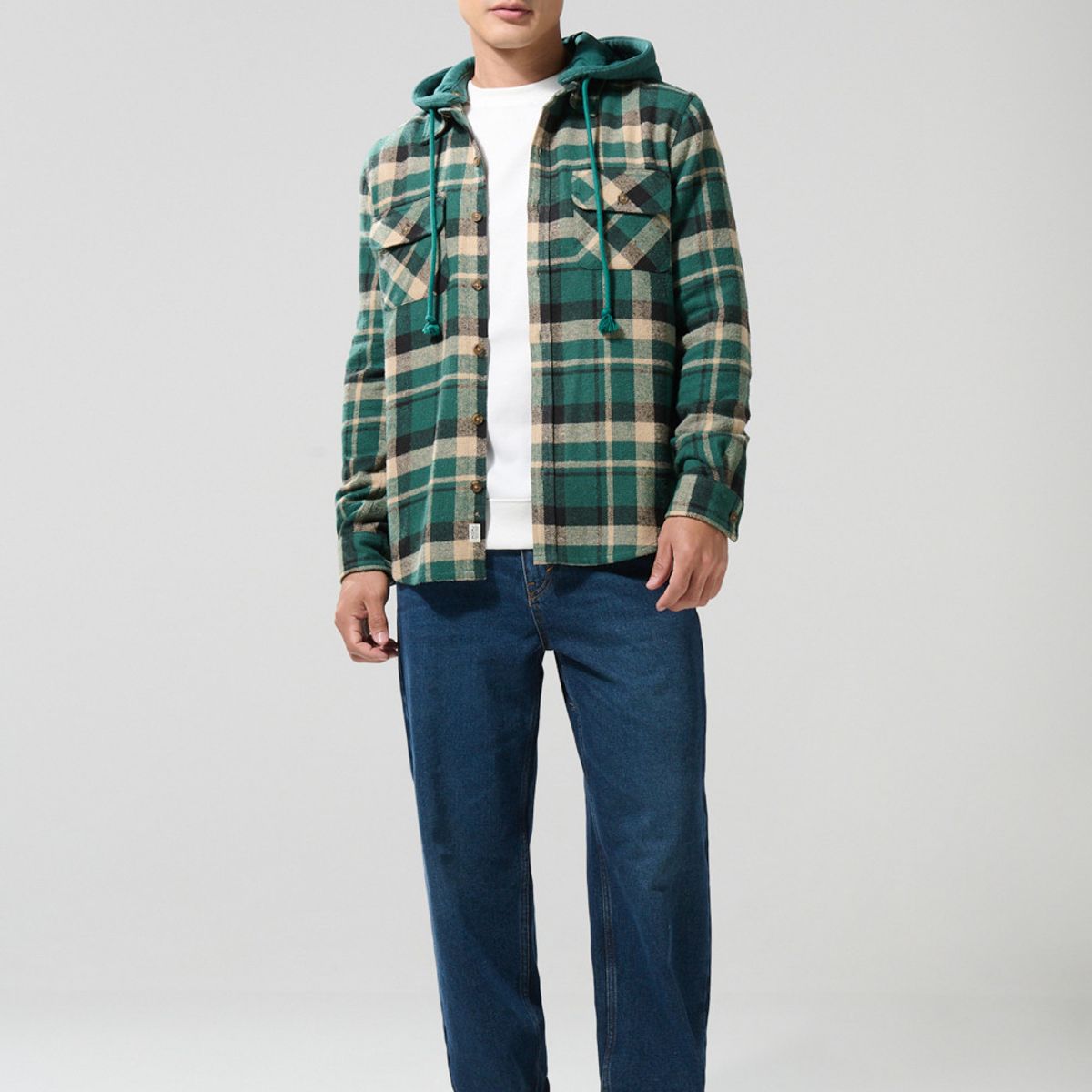 KOAJ - KOAJ Sobrecamisa con capota unicolor a cuadros oversize Hombre