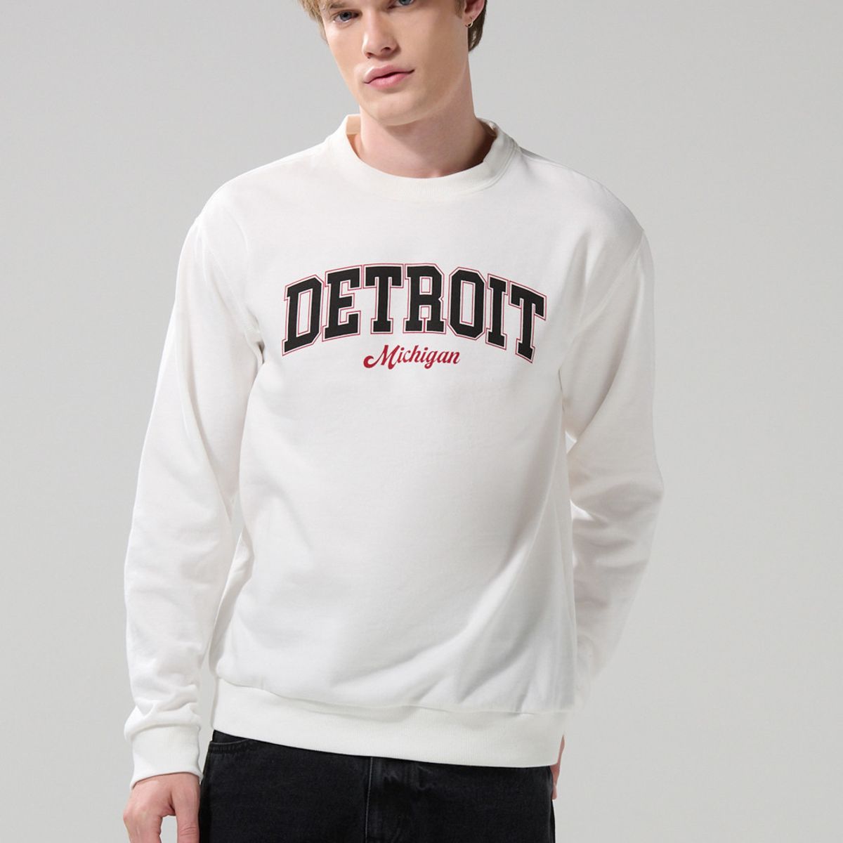 KOAJ - KOAJ Buzo cuello redondo college crema con manga larga Hombre