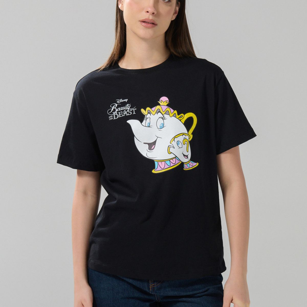 KOAJ - KOAJ Camiseta negra de la Bella y la Bestia manga corta Mujer