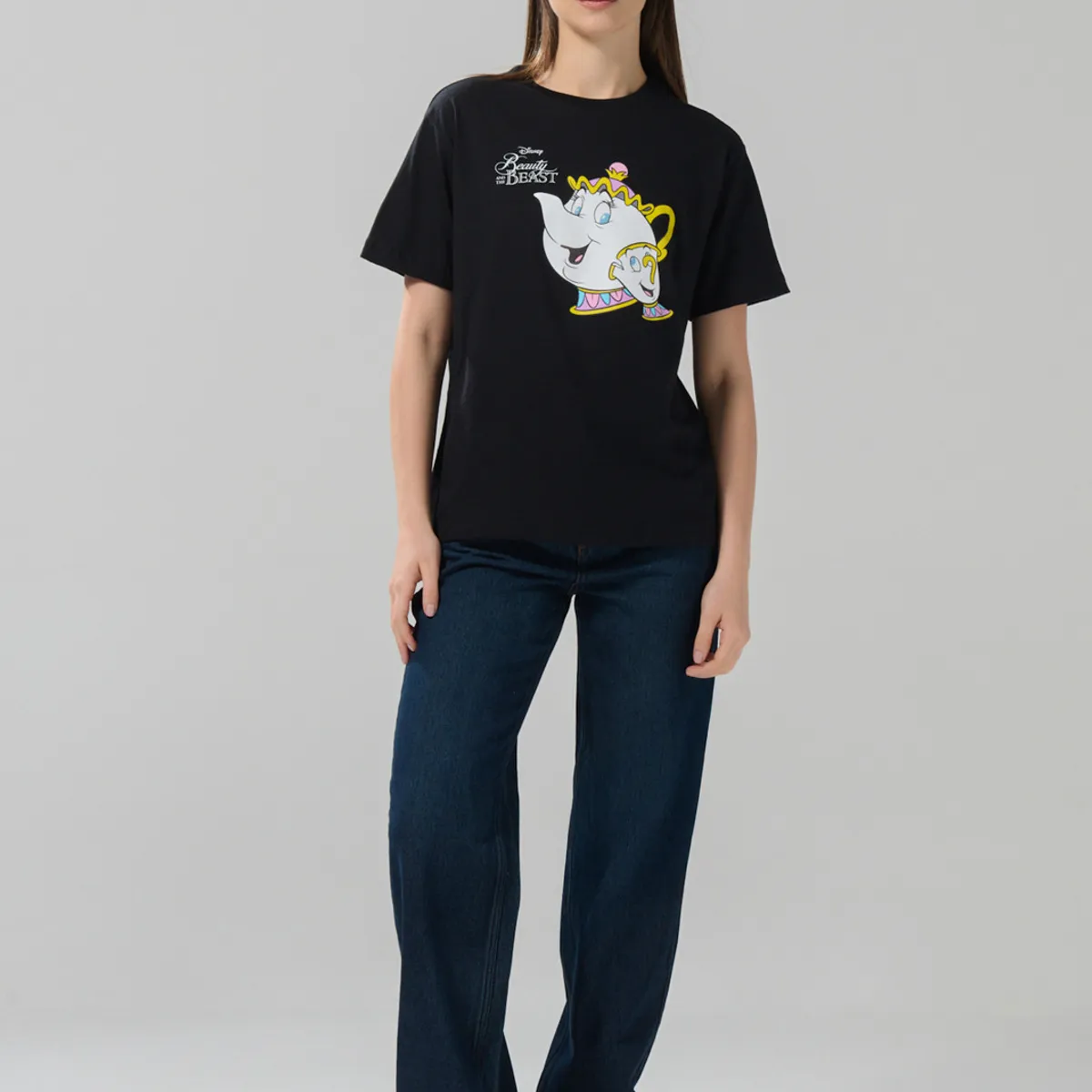 KOAJ - KOAJ Camiseta negra de la Bella y la Bestia manga corta Mujer