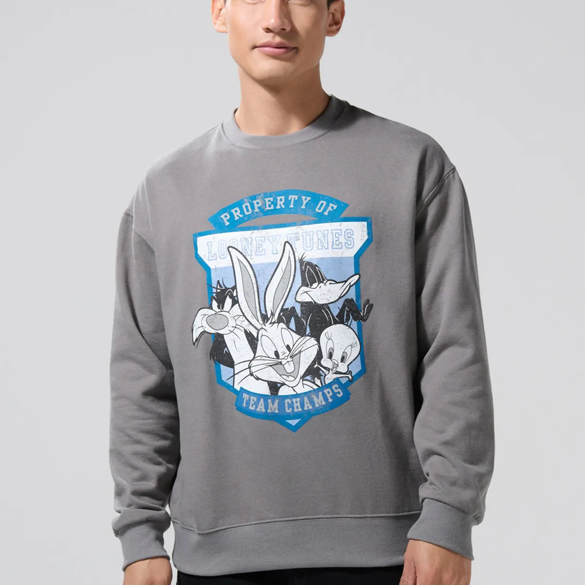 KOAJ - KOAJ Buzo gris intenso cuello redondo de Looney Tunes Hombre