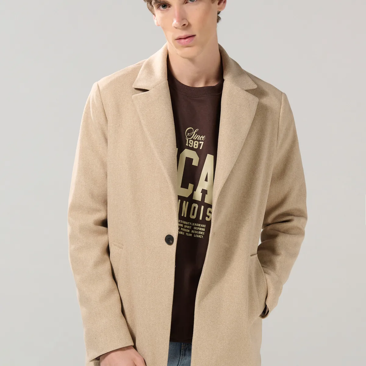 KOAJ - KOAJ Gabán en paño unicolor con solapas amplias y bolsillos Hombre