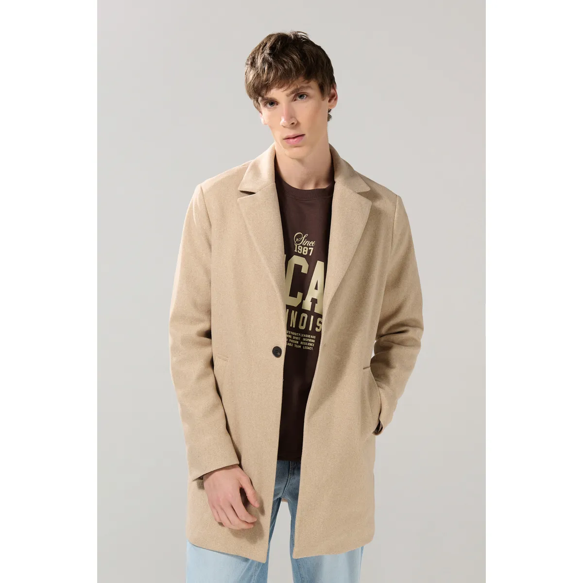 KOAJ - KOAJ Gabán en paño unicolor con solapas amplias y bolsillos Hombre