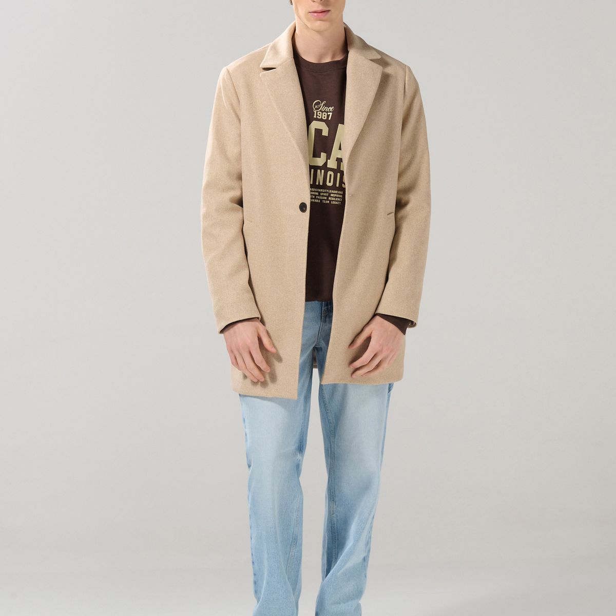 KOAJ - KOAJ Gabán en paño unicolor con solapas amplias y bolsillos Hombre