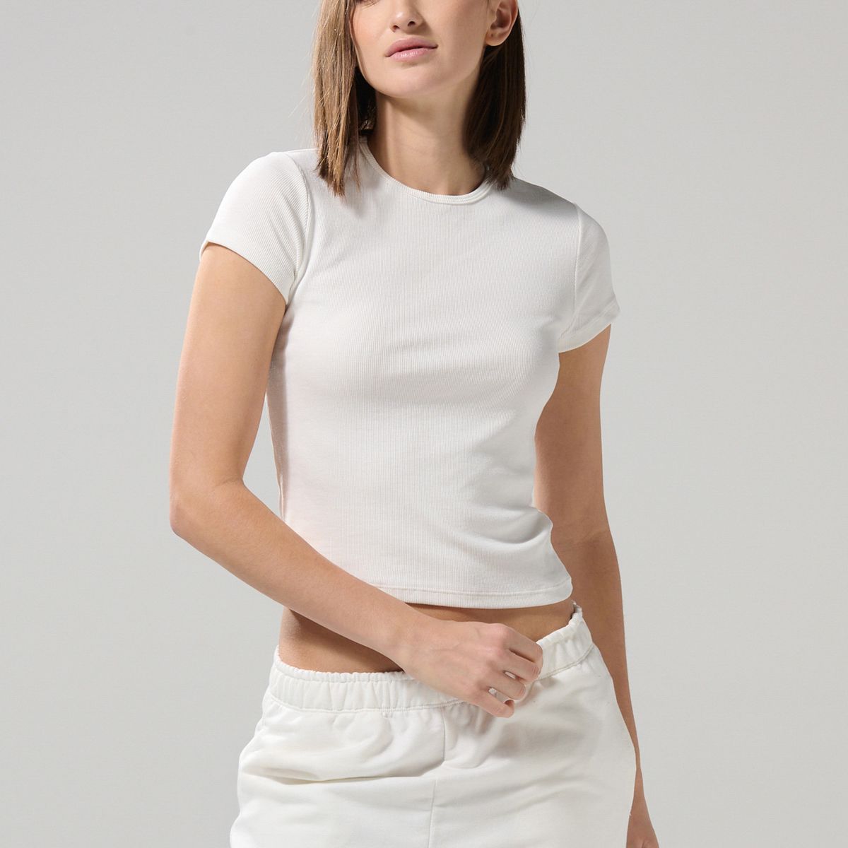 KOAJ - KOAJ Camiseta cuello redondo unicolor en rib ceñida Mujer