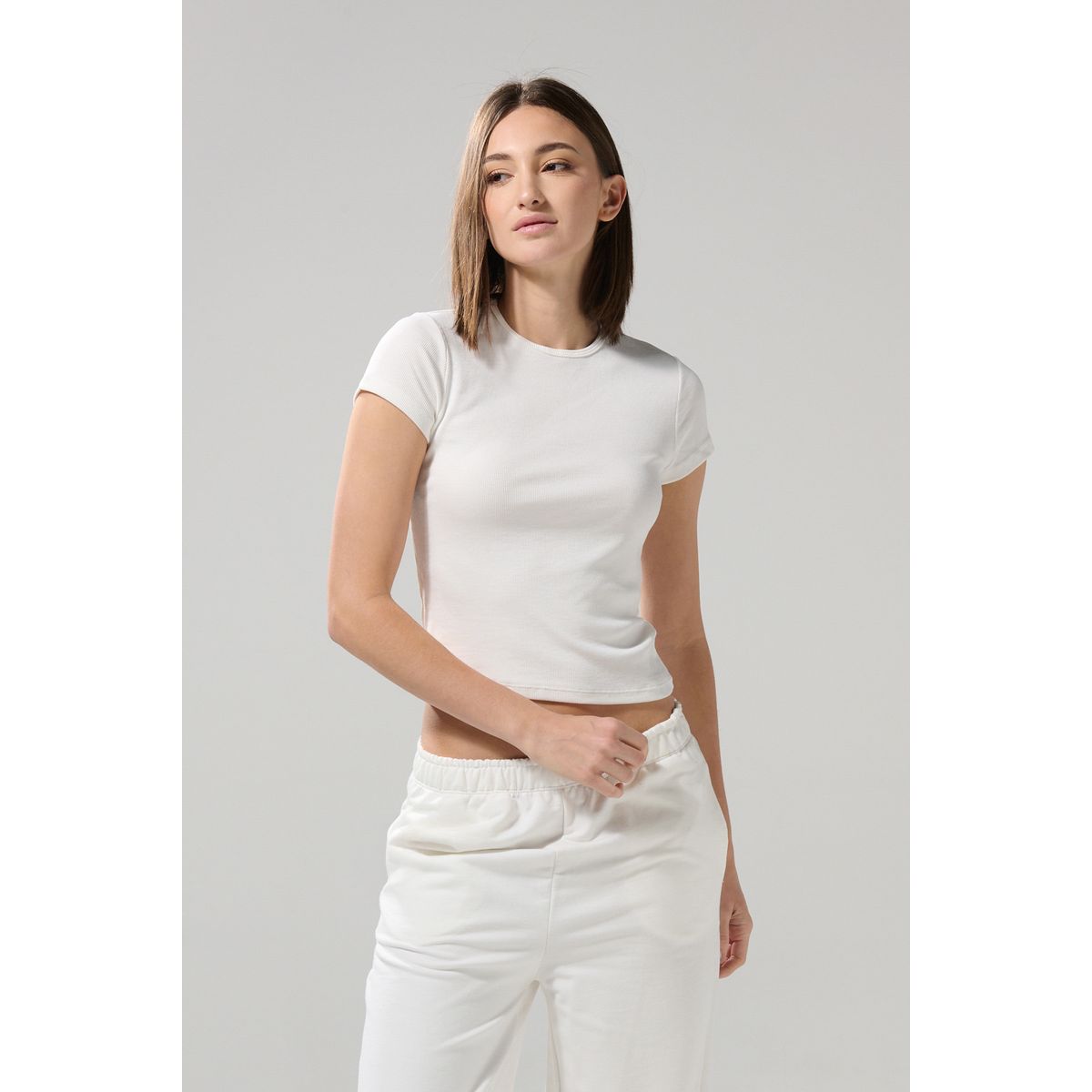 KOAJ - KOAJ Camiseta cuello redondo unicolor en rib ceñida Mujer