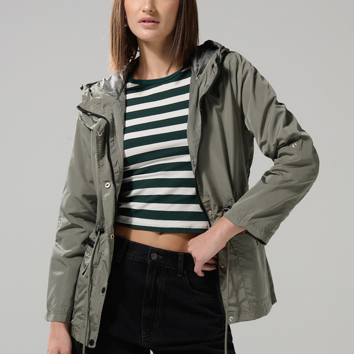 KOAJ - KOAJ Chaqueta parka unicolor con capota y cintura ajustable Mujer