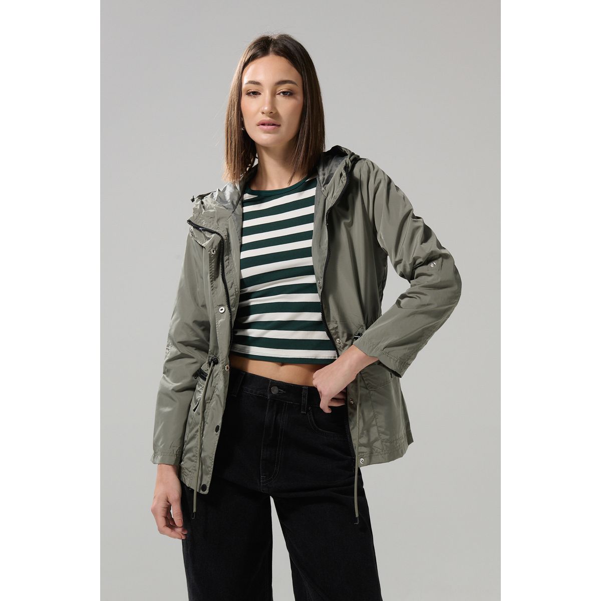 KOAJ - KOAJ Chaqueta parka unicolor con capota y cintura ajustable Mujer