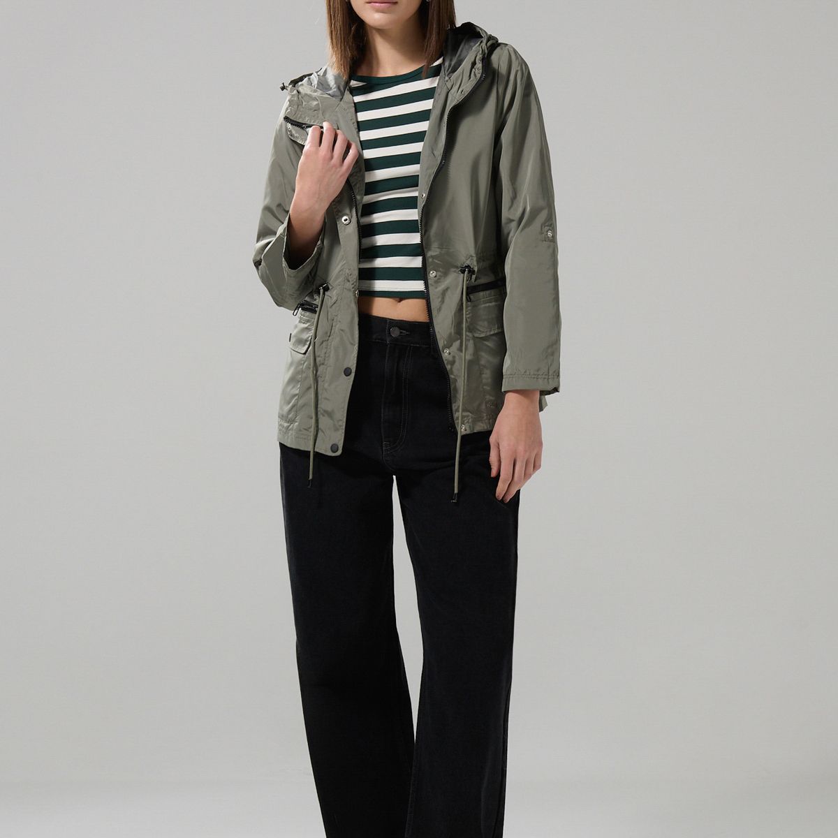 KOAJ - KOAJ Chaqueta parka unicolor con capota y cintura ajustable Mujer