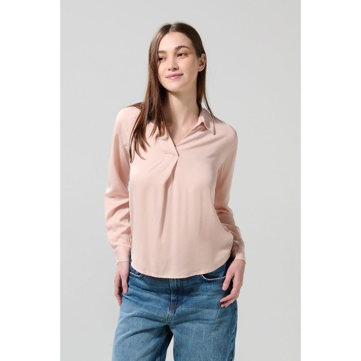 KOAJ - KOAJ Blusa manga larga unicolor con escote en V y charretera Mujer