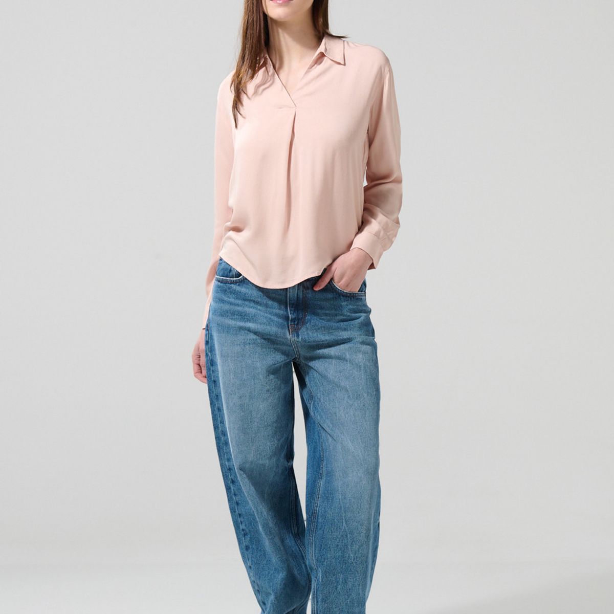 KOAJ - KOAJ Blusa manga larga unicolor con escote en V y charretera Mujer