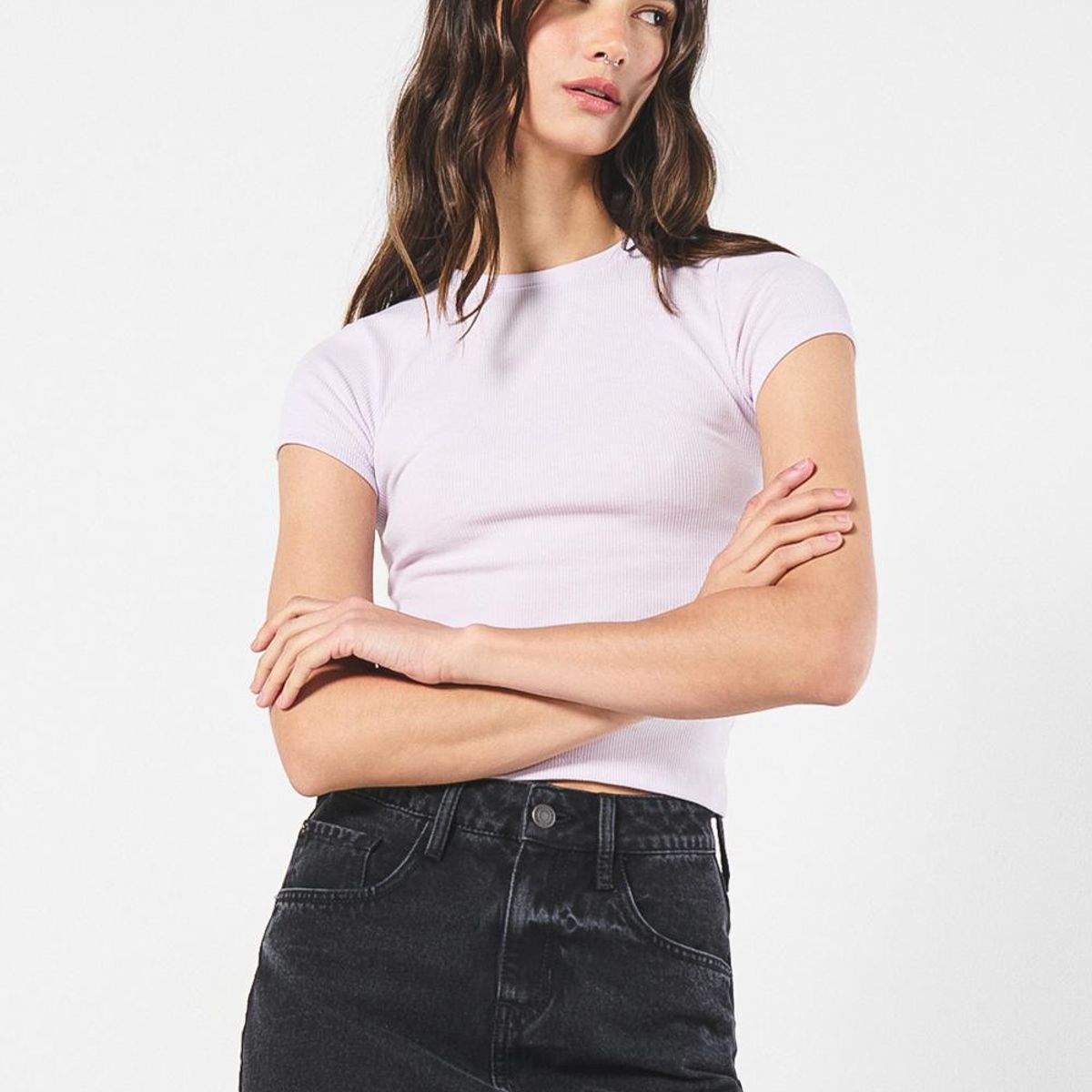 KOAJ - KOAJ Camiseta ajustada unicolor en rib con manga corta Mujer