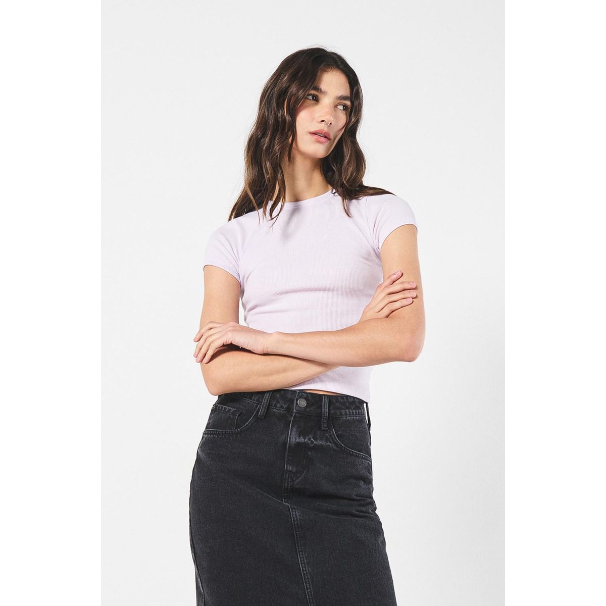 KOAJ - KOAJ Camiseta ajustada unicolor en rib con manga corta Mujer