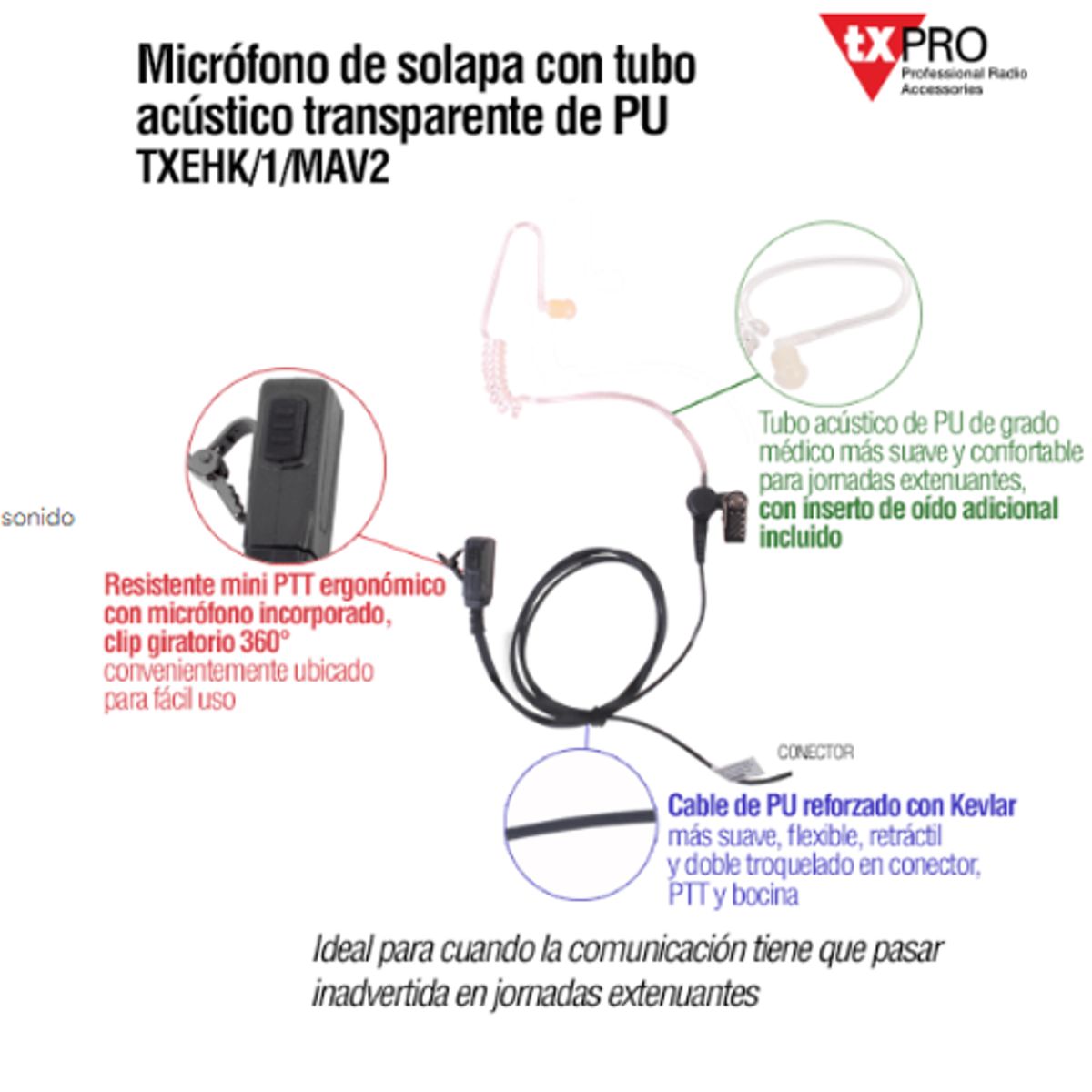TX - Micrófono - audífono de solapa para ICOM IC-F11 14 3021 3013 3103 3003 1100D2100D