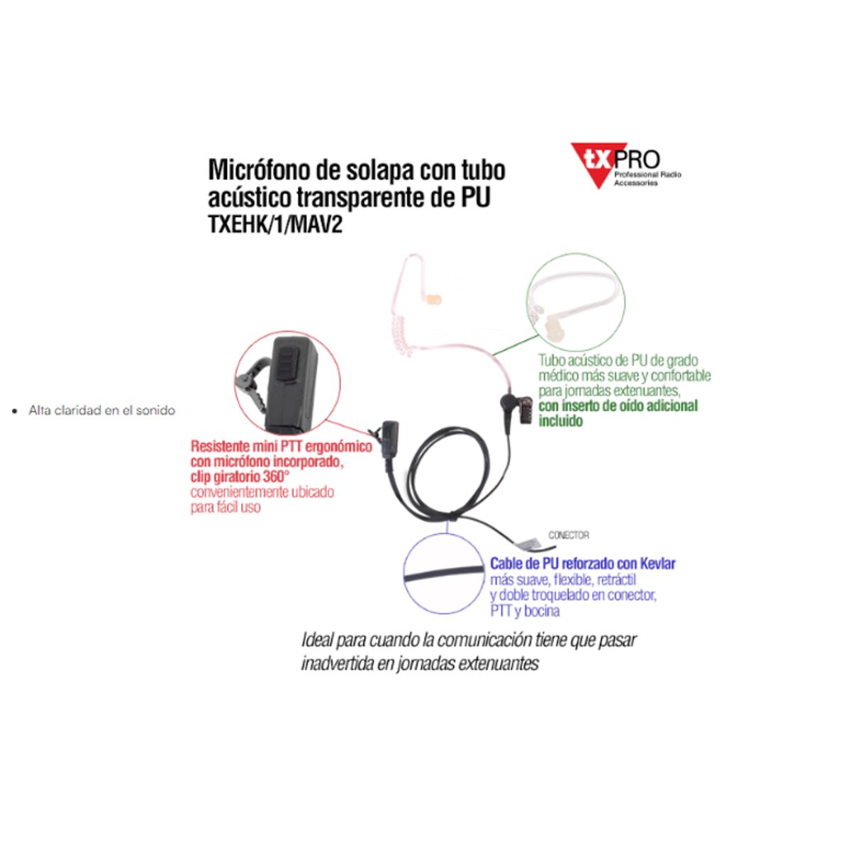 TX - Micrófono - audífono de solapa para ICOM IC-F11 14 3021 3013 3103 3003 1100D2100D