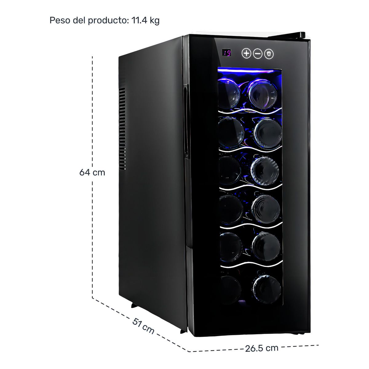 GUTSTARK - Cava de Vino Para12 Botellas Con Enfriador Frigobar 22L Vinoteca Control Digital Gutstark