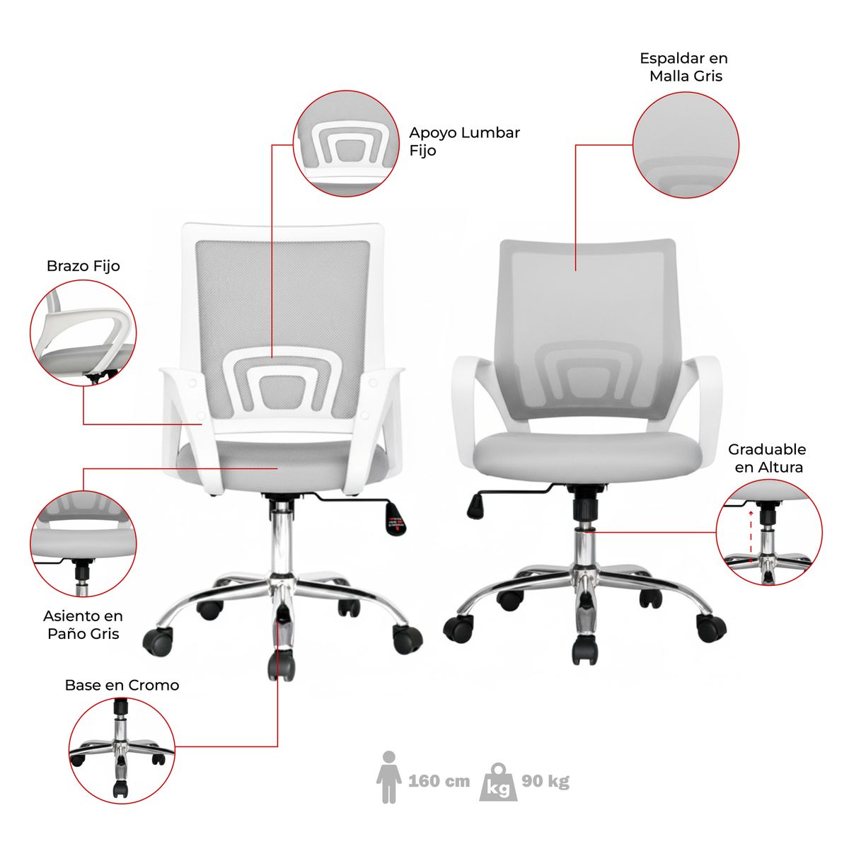 MUEBLESYA - Silla de Escritorio y Oficina Armenia Ergonómica Básica Funcional