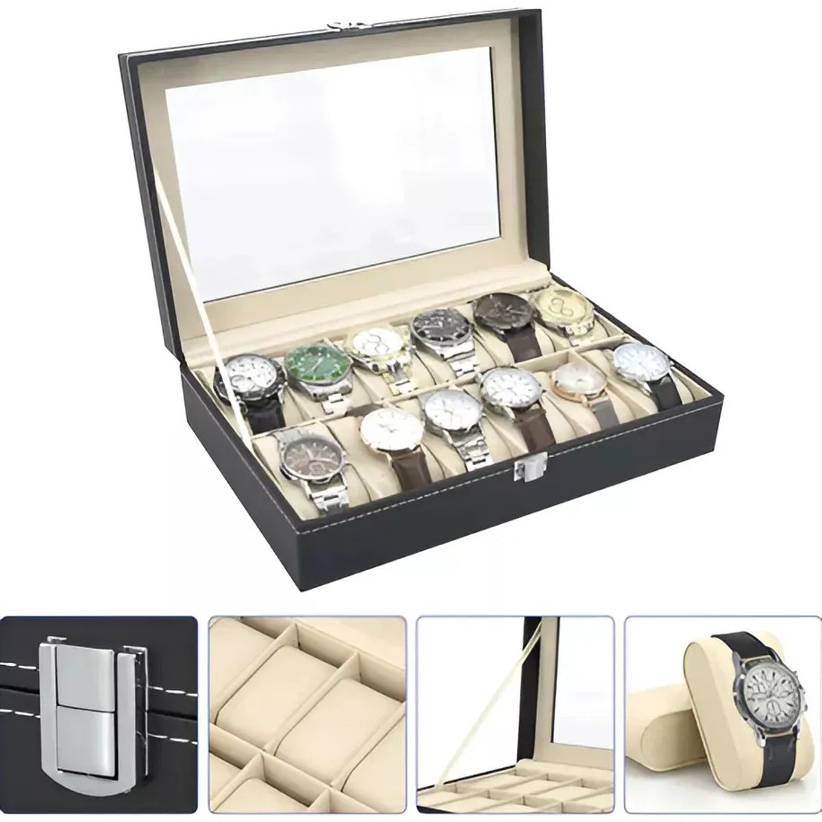 MILOPTS - Estuche Caja Organizadora De Relojes 12 Unidades En Cuero