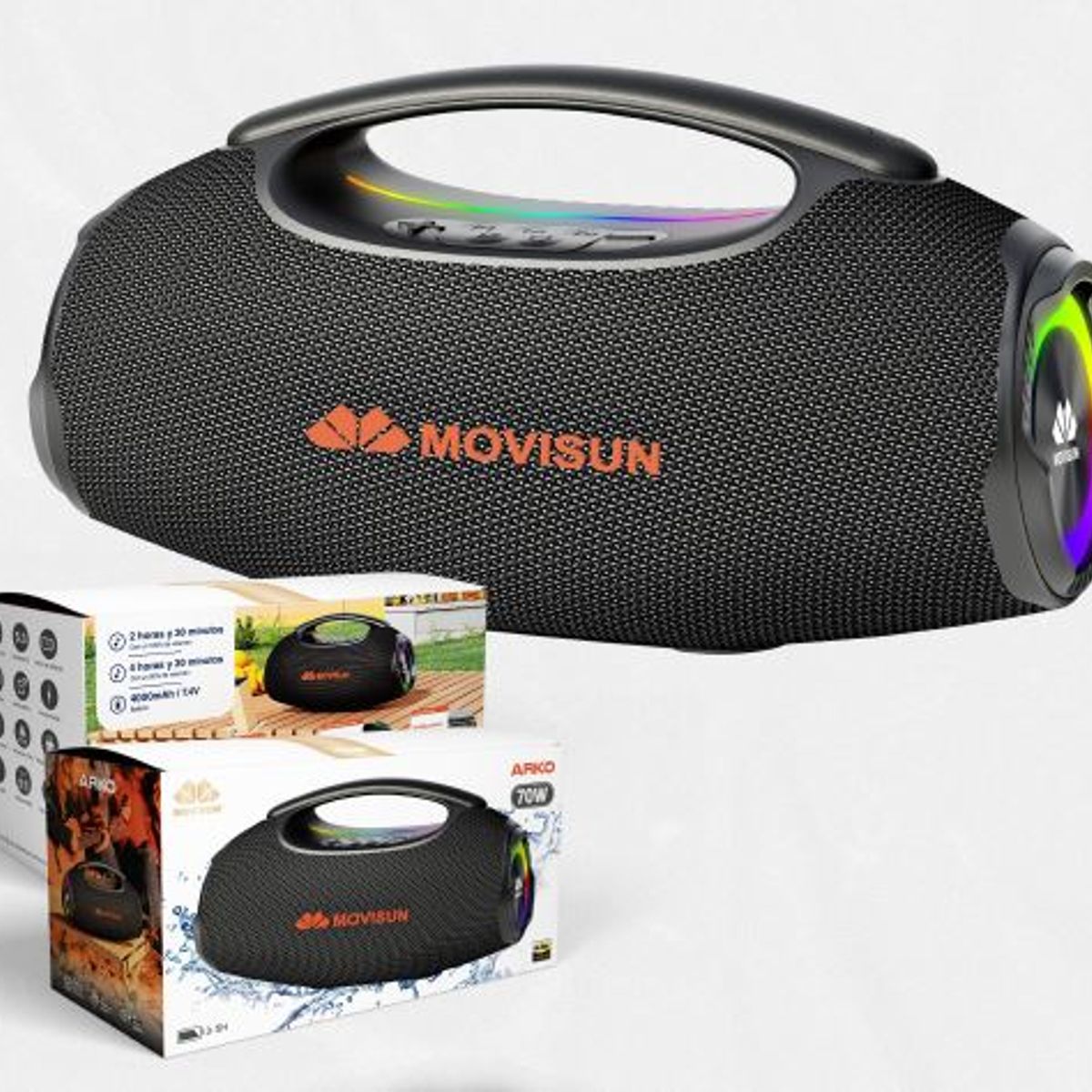 MOVISUN - Parlante Bluetooth Movisun Arko 70W - Sonido Premium y Luces RGB