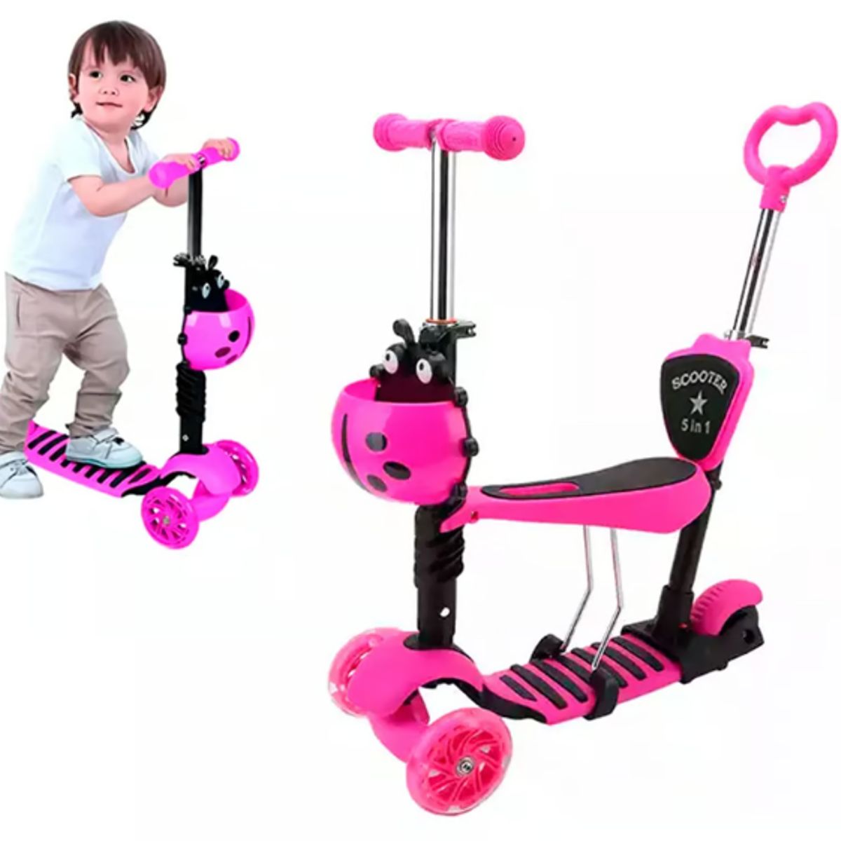 GENERICO - Patineta scooter para niño 5 en 1 rosada