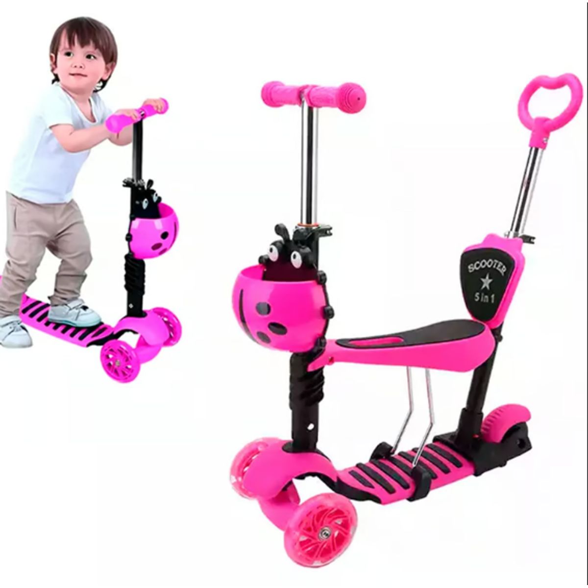 GENERICO - Patineta scooter para niño 5 en 1 rosada