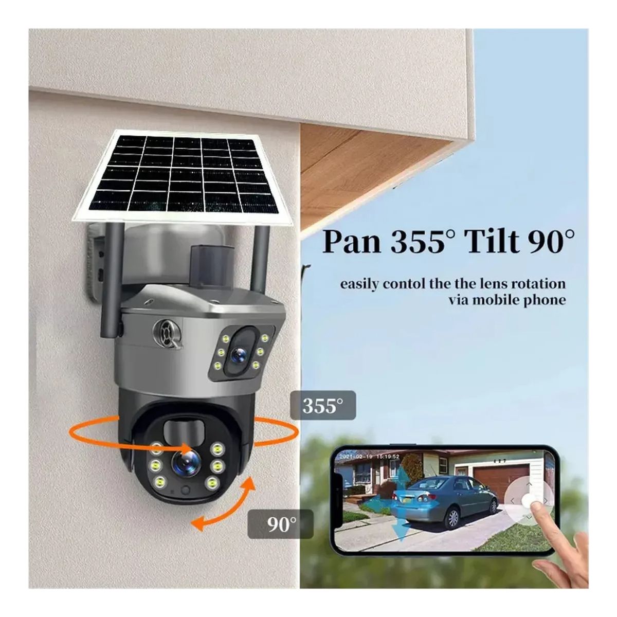 ROUX - Camara De Seguridad Wifi Con Panel Solar Doble Lente Ptz