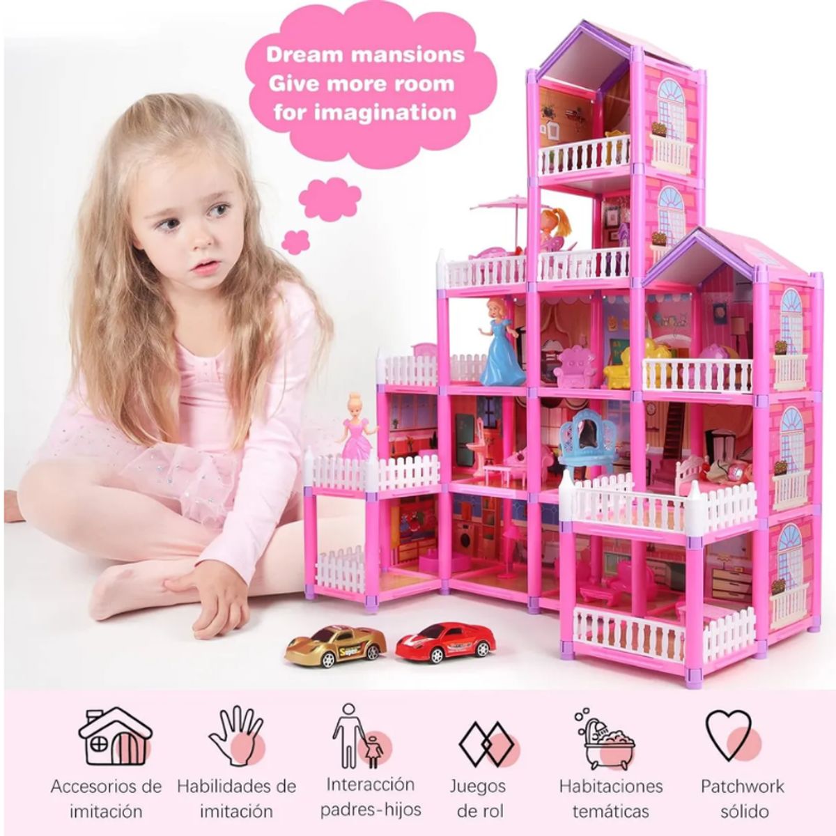 AMERICAN GENERICS - Casa De Muñecas Castle Armable 128 Piezas Niñas