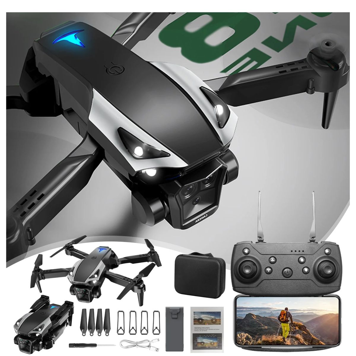 AMERICAN GENERICS - Drone H18 Camara 4k WIFI Control Remoto Luces Led Foto Video Gris