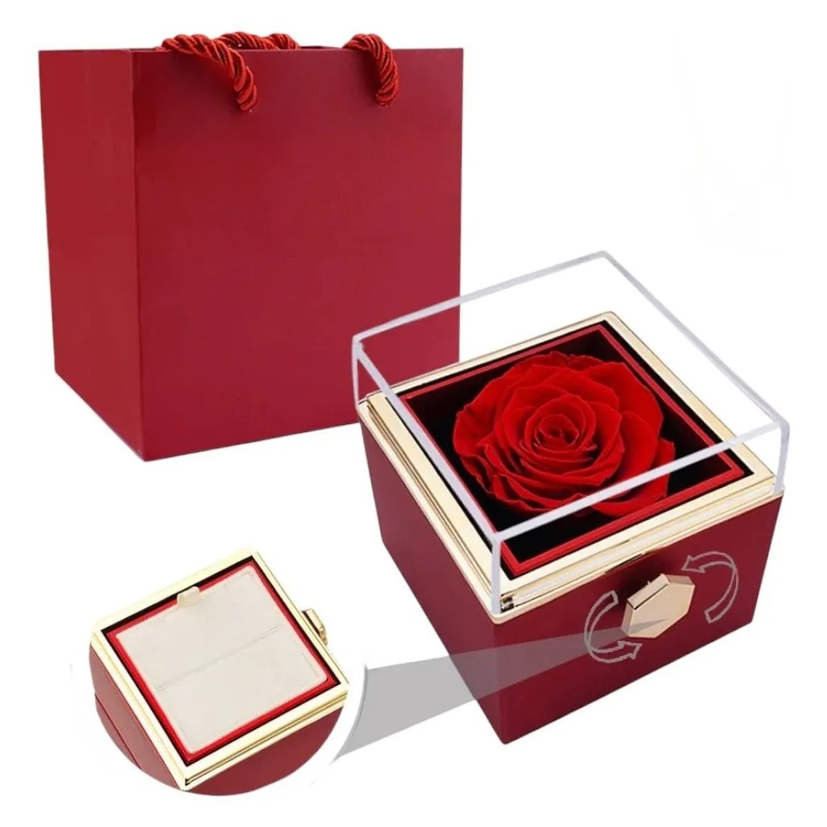 GENERICO - Joyero Giratorio Rosa Eterna San Valentín Caja Detalle