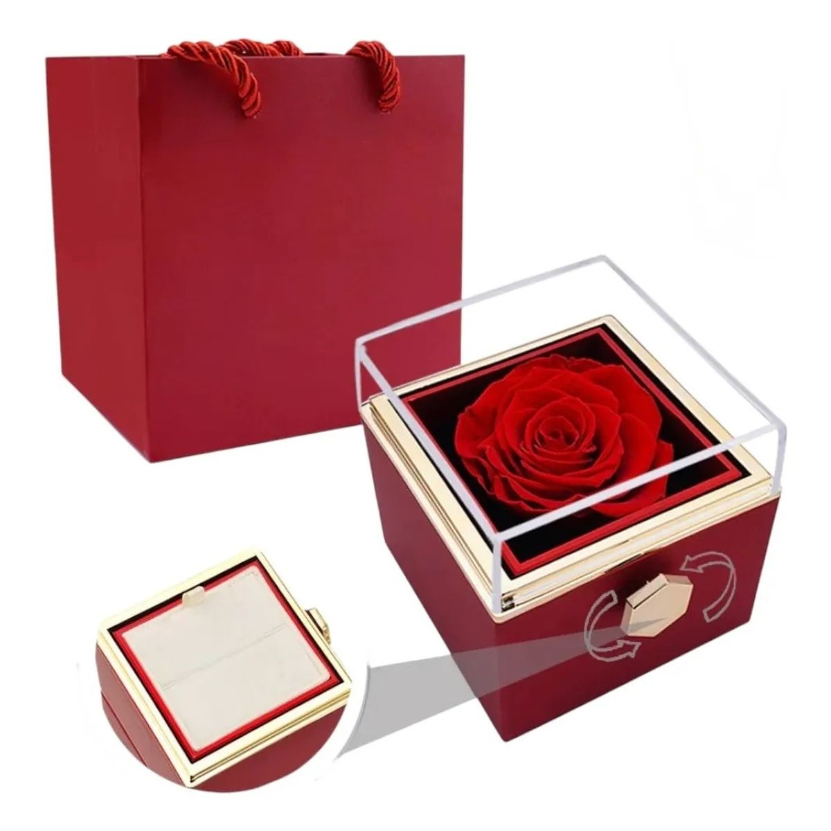 GENERICO - Joyero Giratorio Rosa Eterna San Valentín Caja Detalle