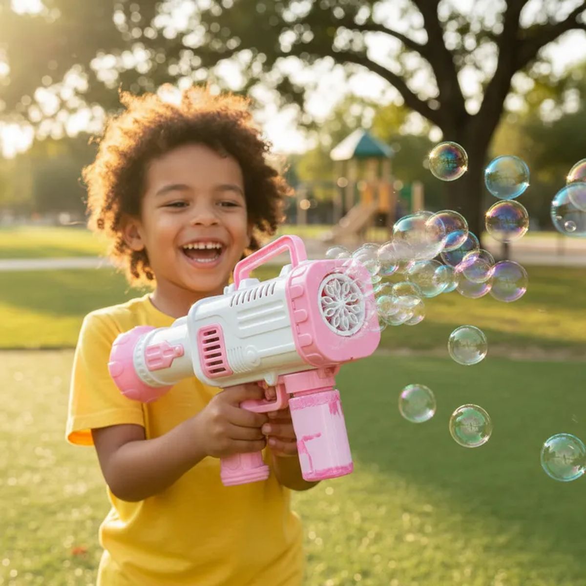 ROCKET - PISTOLA BURBUJERO LANZADOR DE BURBUJAS ROCKET BUBBLE JUGUETE PARA NIÑOS COLOR ROSADO