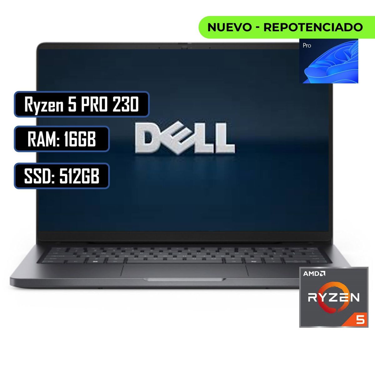 DELL - PORTATIL DELL PRO 14 AMD RYZEN 5 PRO 230 RAM 16GB DDR5 SSD 512GB M.2 WIN11 PRO + MOUSE