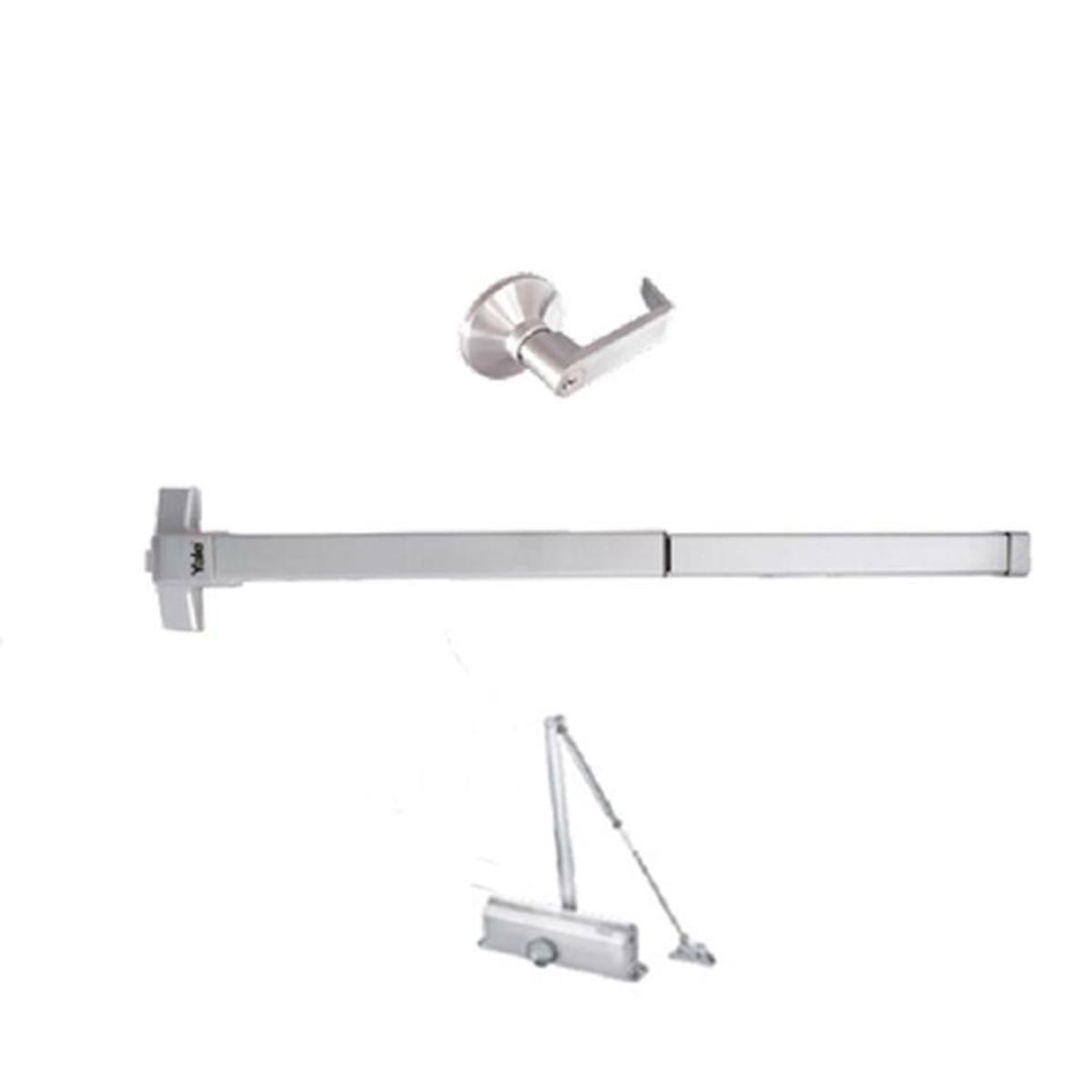 YALE - COMBO SENCILLO ANTIPANICO TAMPA 1 MANIJA EIFFEL+1 CIERRA PUERTA DE 150KG Y UNA BARRA UE1 YALE SKU