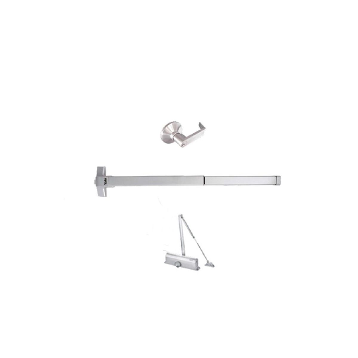 YALE - COMBO SENCILLO ANTIPANICO TAMPA 1 MANIJA EIFFEL+1 CIERRA PUERTA DE 150KG Y UNA BARRA UE1 YALE SKU