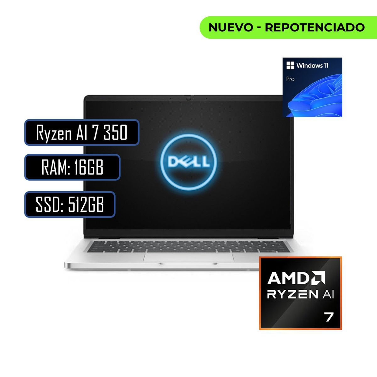 DELL - PORTATIL DELL PRO 14 AMD RYZEN AI 7 350 RAM 16GB DDR5 SSD 512GB M.2 WIN11 PRO